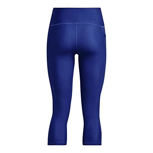 Under Armour Women's HeatGear Armour High No-Slip Waistband Pocketed Capri , Royal (400)/Sea Mist