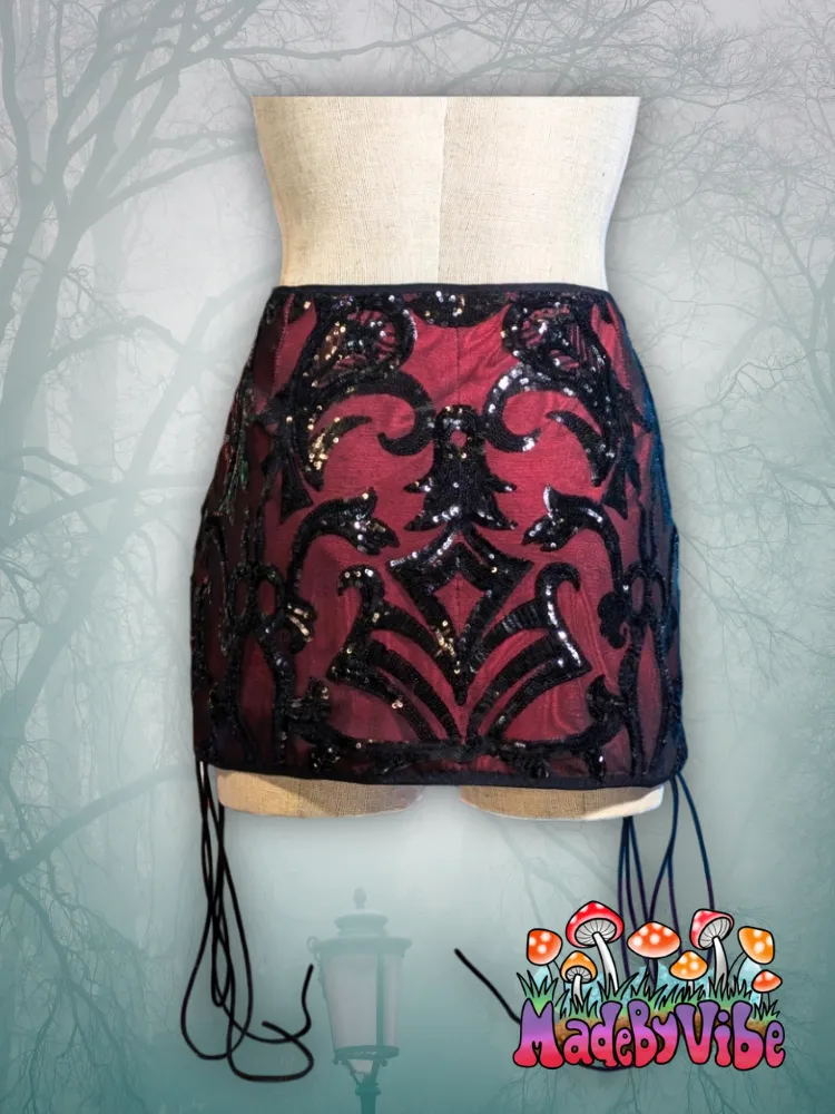 Vampira Lace Up Sides Mini Pencil Skirt - Ready to Ship