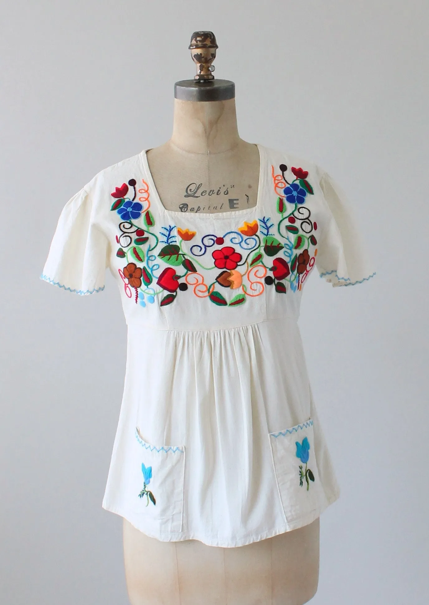 Vintage 1970s Embroidered Cotton Babydoll Shirt