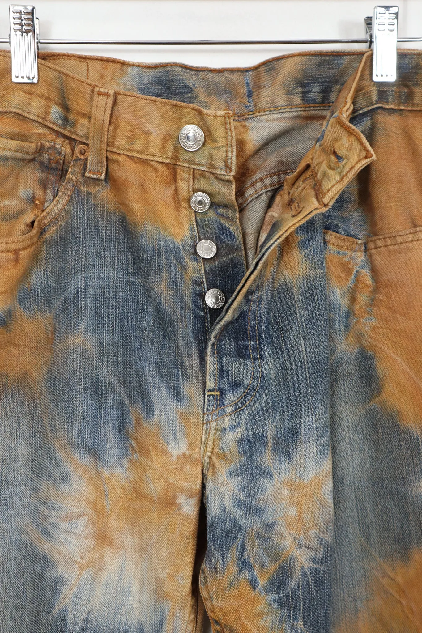 Vintage Reworked Rust Dyed 501 Levis Button Fly Jeans