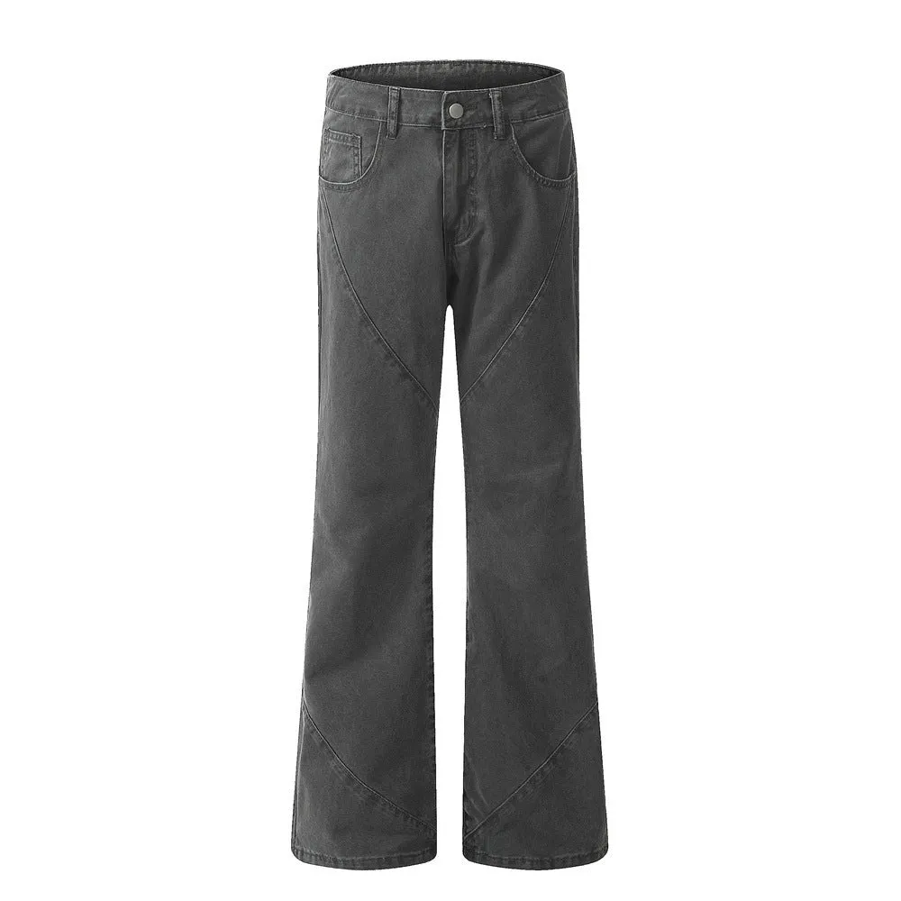 Washed And Worn Denim Bootcut Trousers Male
