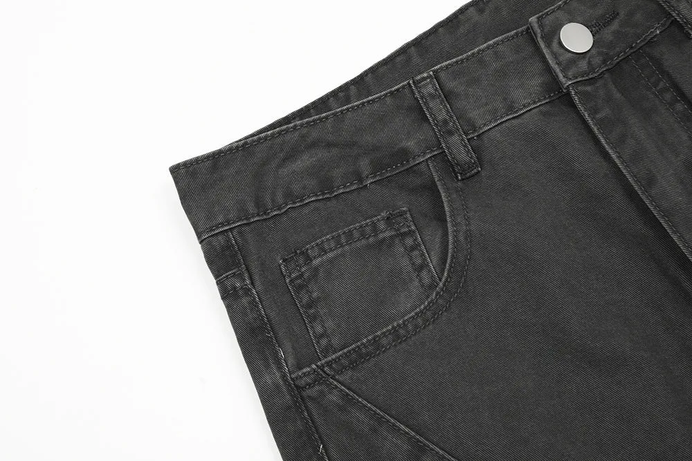 Washed And Worn Denim Bootcut Trousers Male