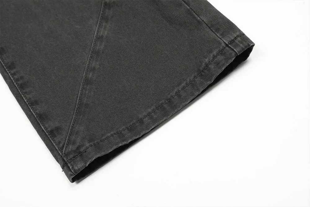 Washed And Worn Denim Bootcut Trousers Male