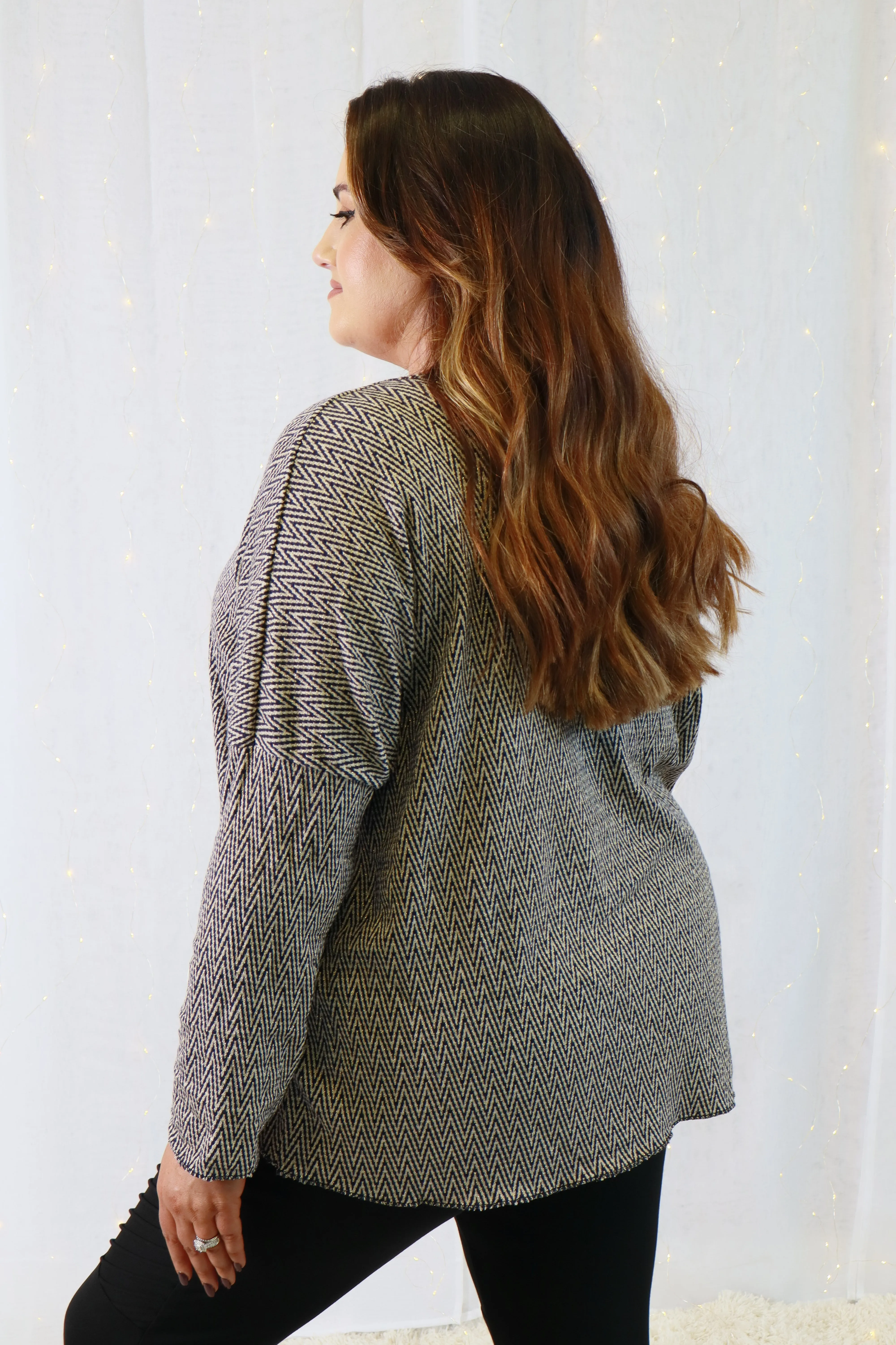 Whitney Glitter Top in Navy