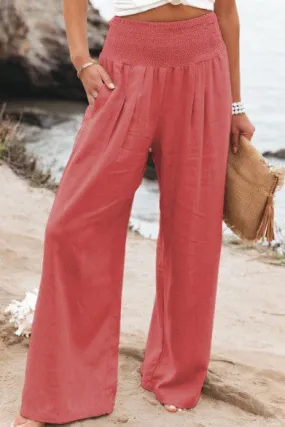 Wide Leg Linen Pants - Coral