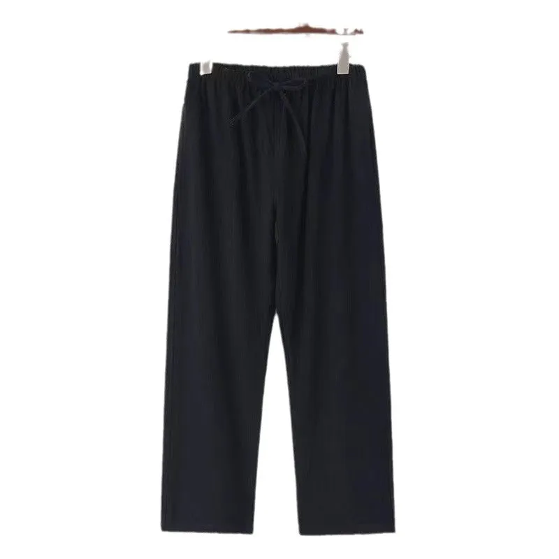 Wind Linen Straight-leg Trousers Men's Loose Casual Elastic Waist Tang Suit Pants