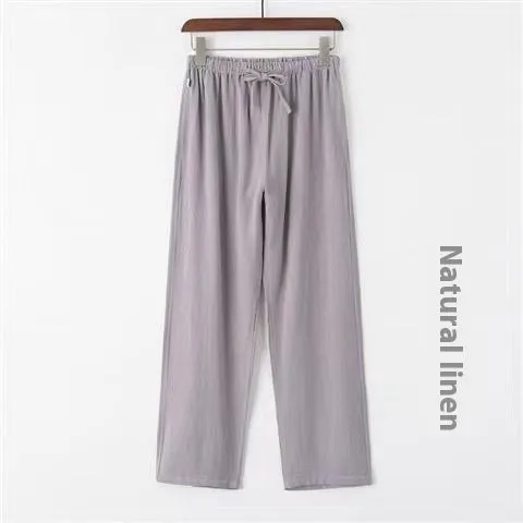 Wind Linen Straight-leg Trousers Men's Loose Casual Elastic Waist Tang Suit Pants