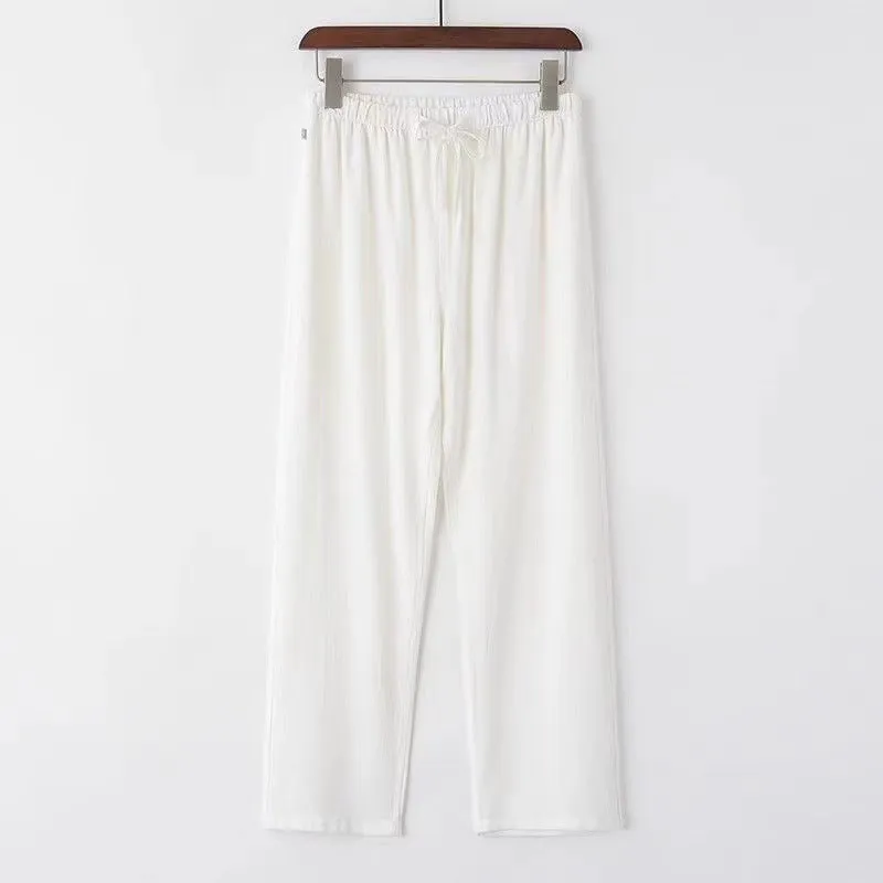 Wind Linen Straight-leg Trousers Men's Loose Casual Elastic Waist Tang Suit Pants