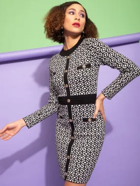 Women Jacquard Black Knit Slim Fit Bodycon Dress