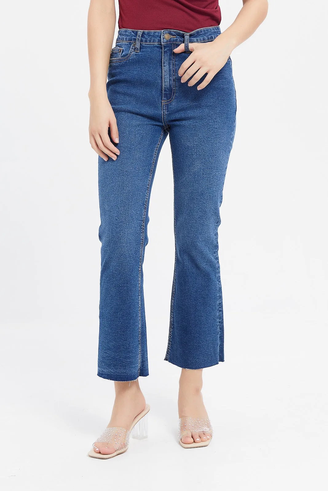 Women Navy High Waist Fit Flare Jeans
