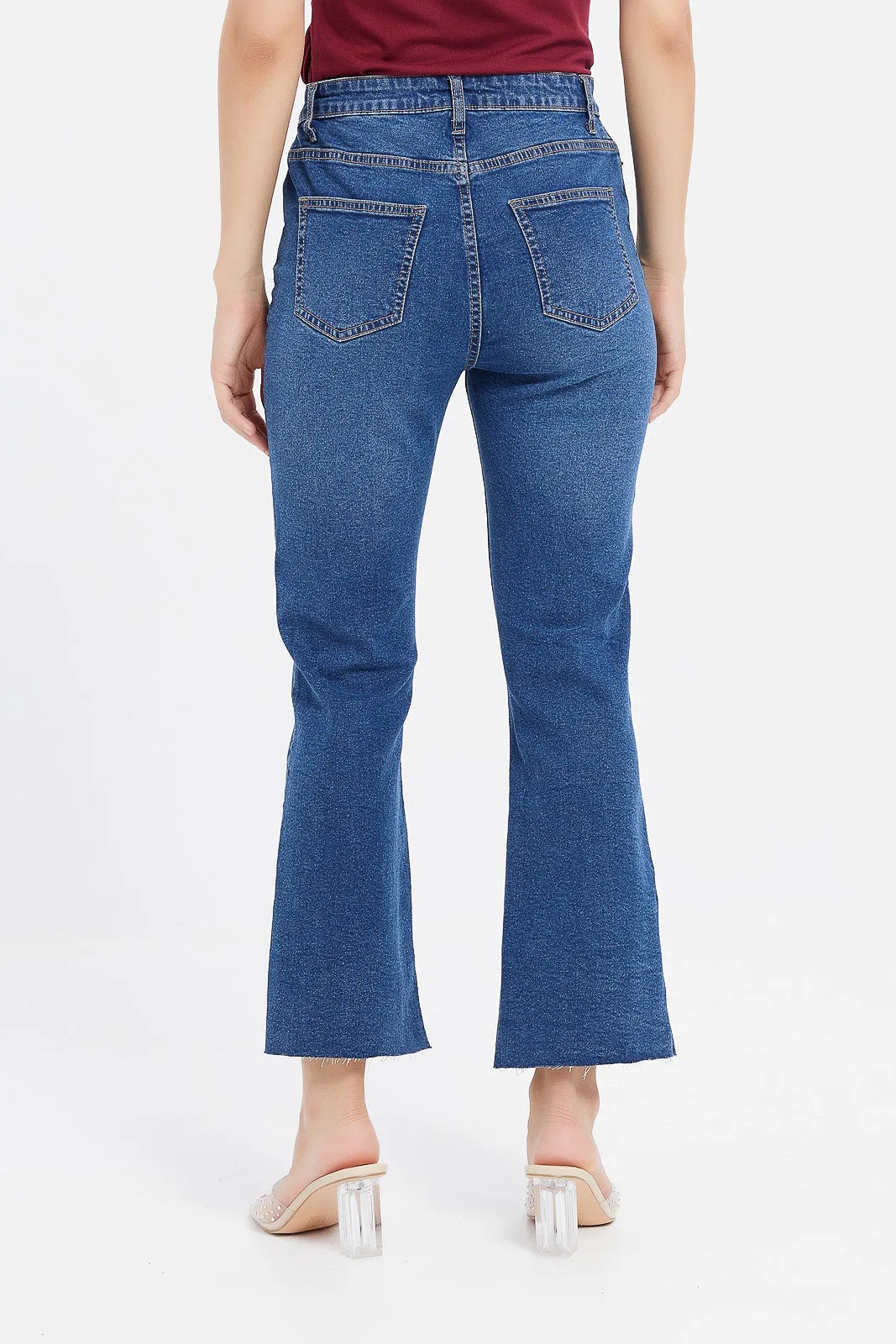 Women Navy High Waist Fit Flare Jeans