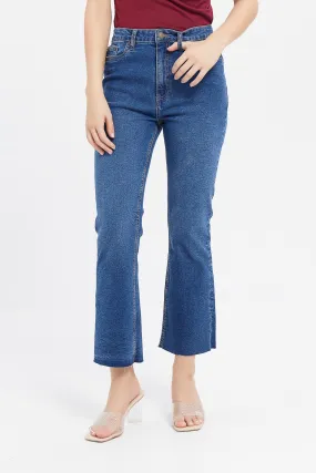 Women Navy High Waist Fit Flare Jeans