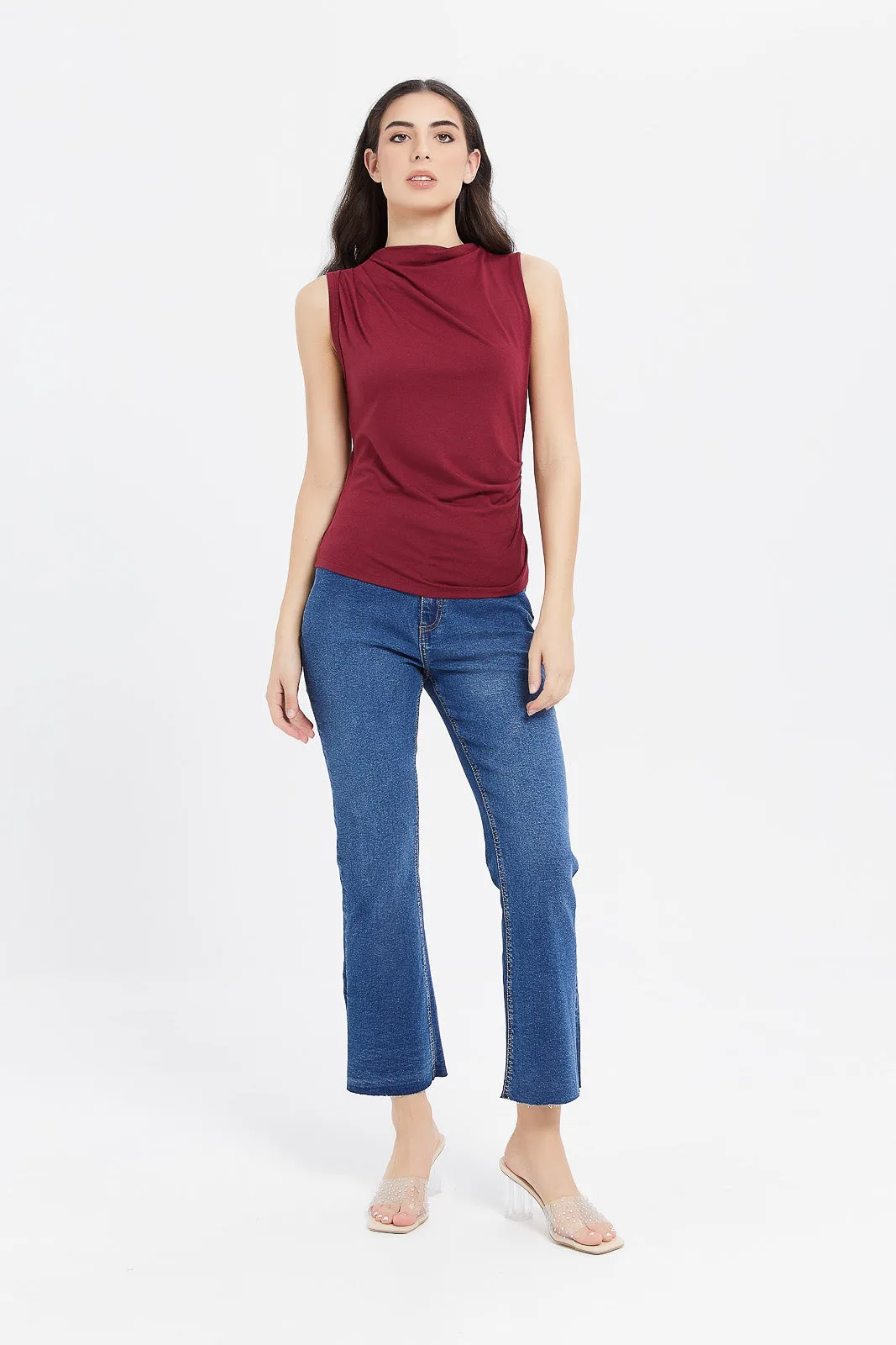 Women Navy High Waist Fit Flare Jeans