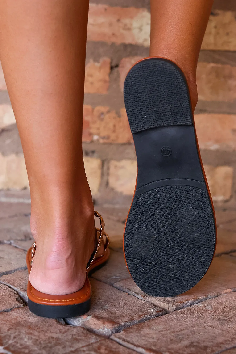 Women's Metallic Braid Double Band Flat Slippers