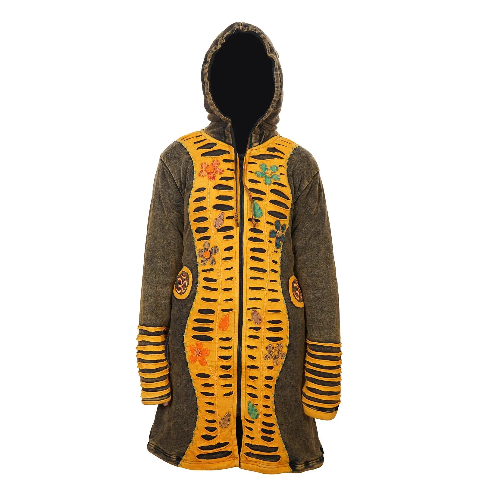Women's Yellow and Grey Razor Cut Long Coat