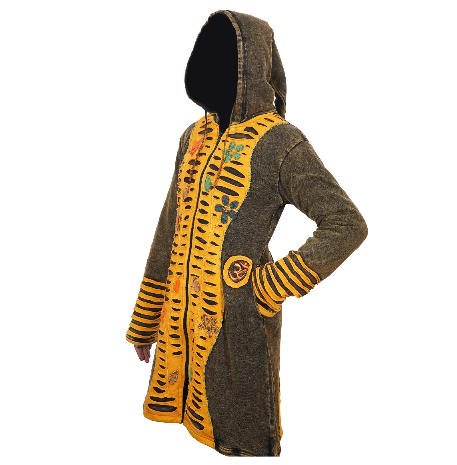 Women's Yellow and Grey Razor Cut Long Coat