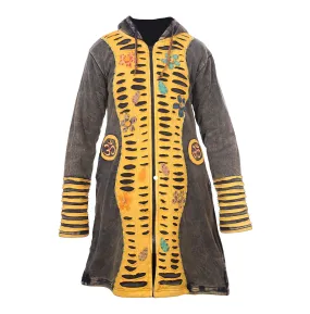 Women's Yellow and Grey Razor Cut Long Coat