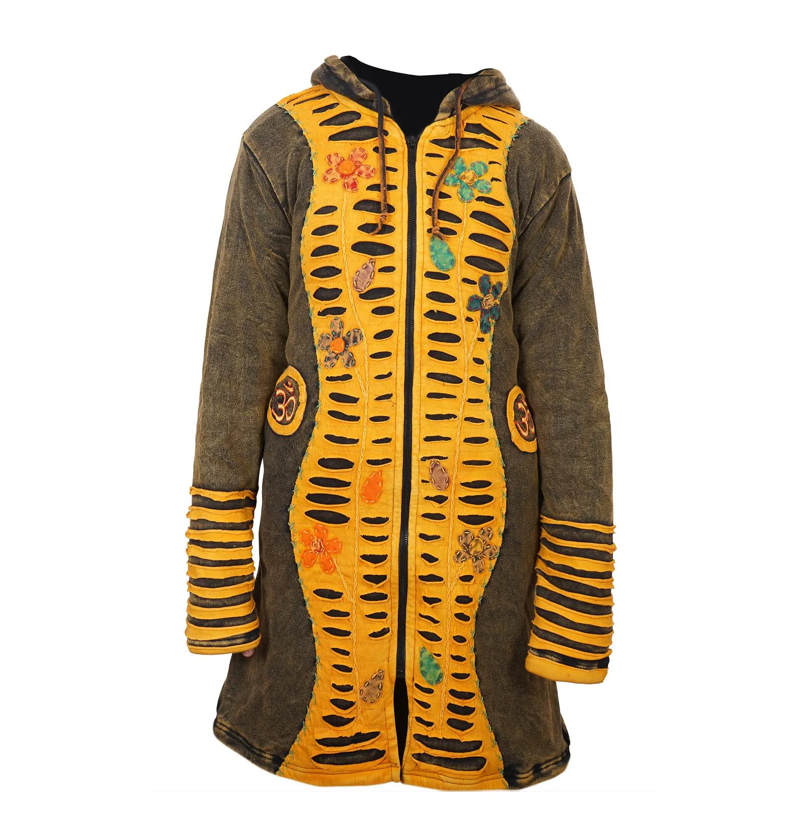 Women's Yellow and Grey Razor Cut Long Coat